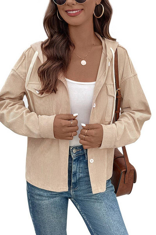 Corduroy Drawstring Hooded Jacket