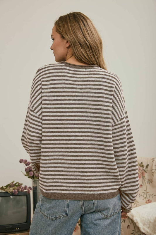 Button Henley Stripe Sweater