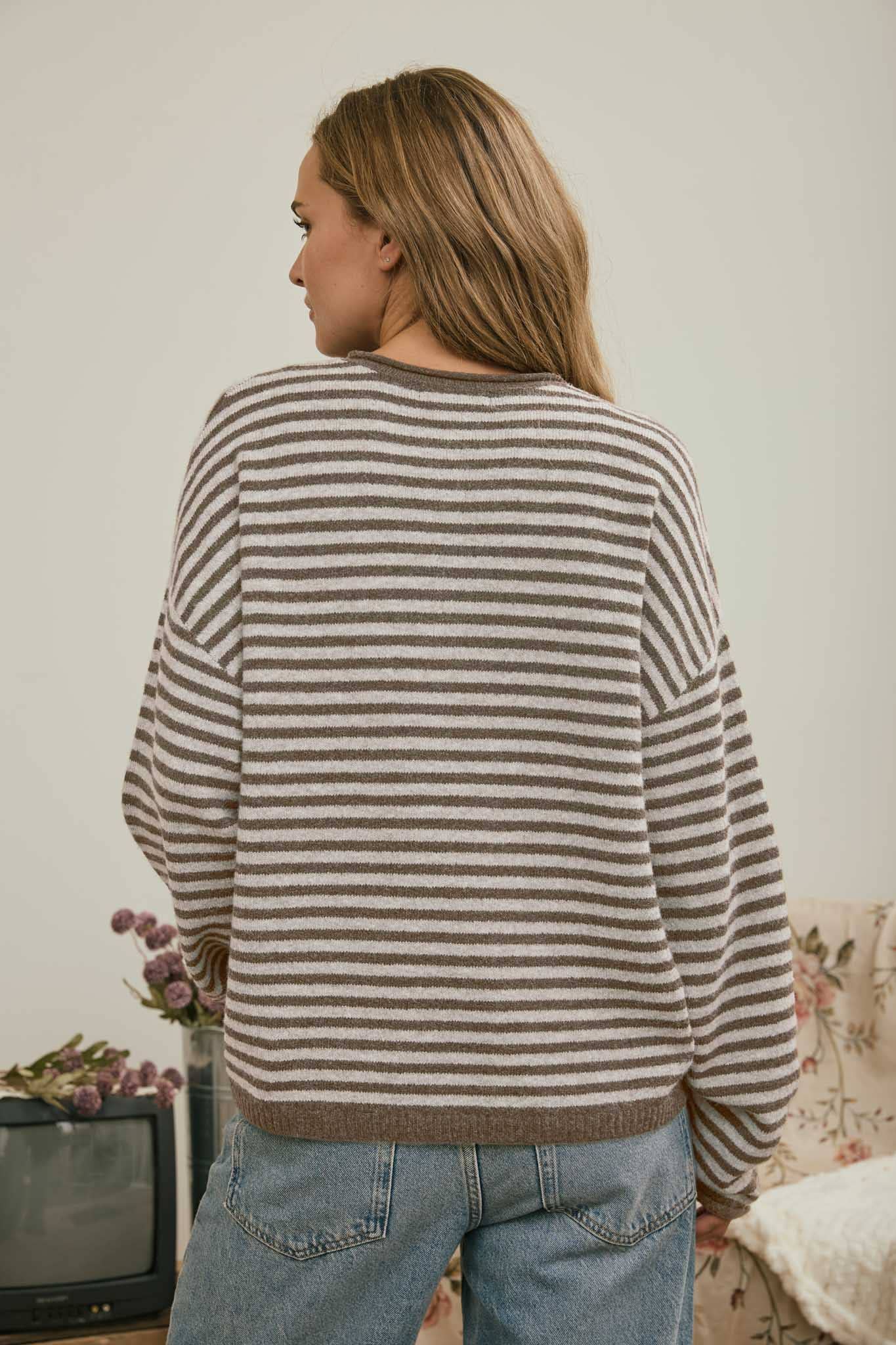 Button Henley Stripe Sweater