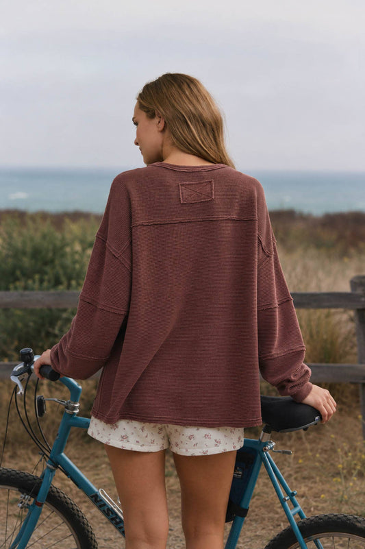 Exposed Seam Long Sleeve Knit Top