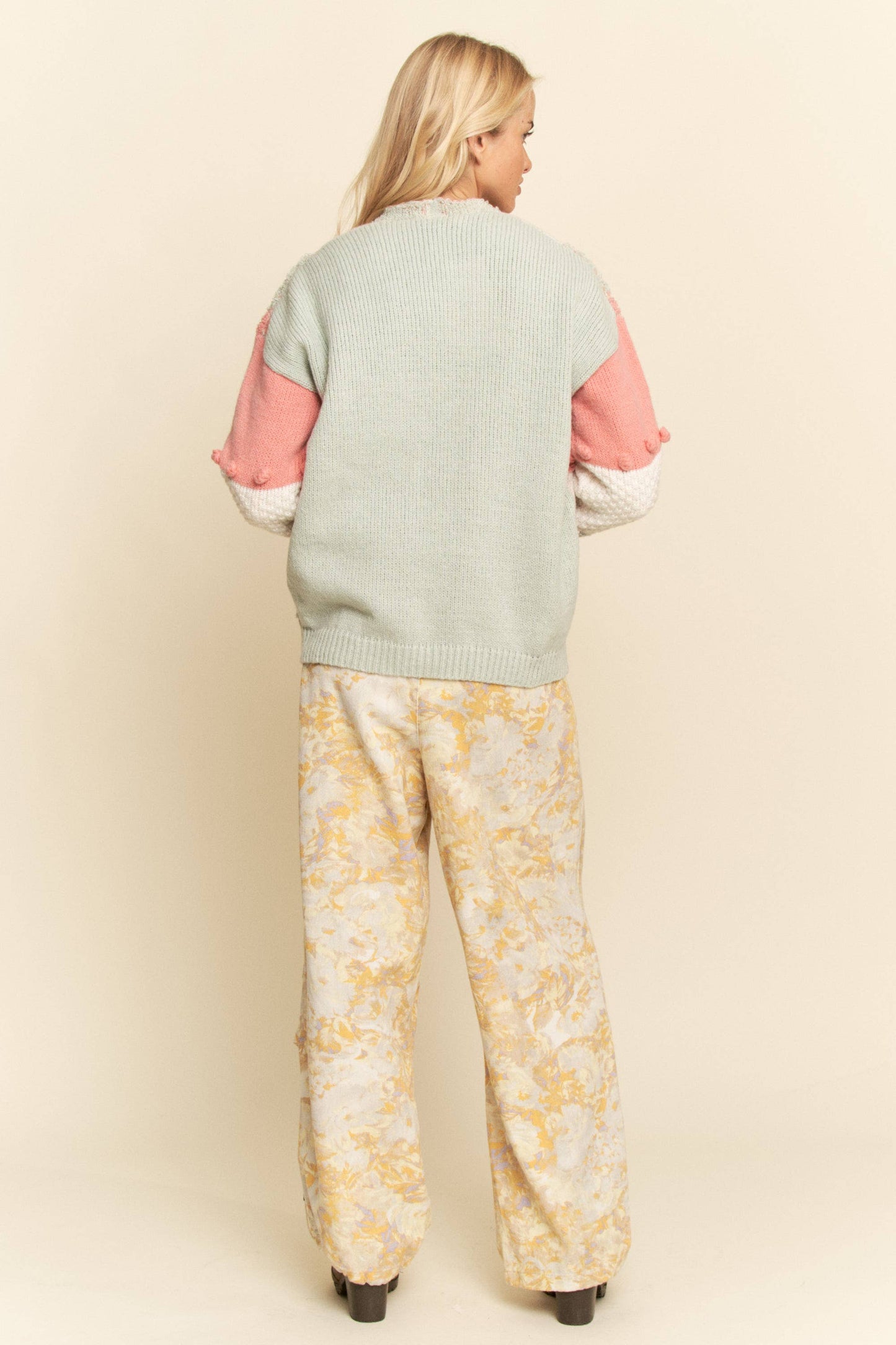 Checkered Patchwork Textured Knit Cardigan