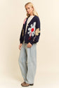 3D Flower Button-Front Knit Cardigan