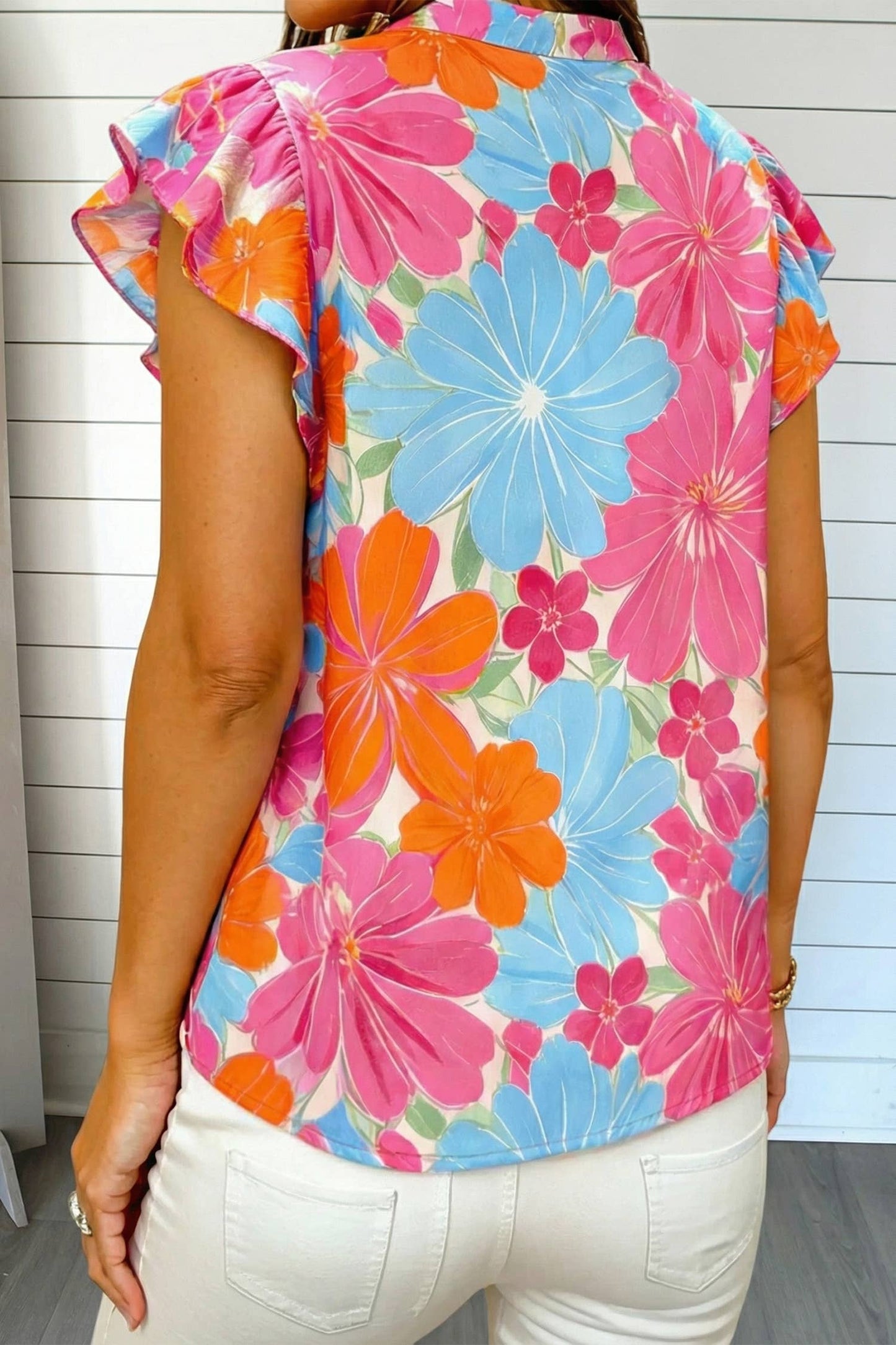 Floral Ruffle V Neck Blouse