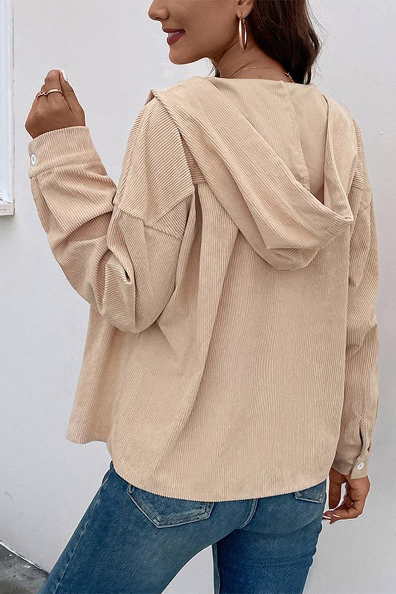 Corduroy Drawstring Hooded Jacket