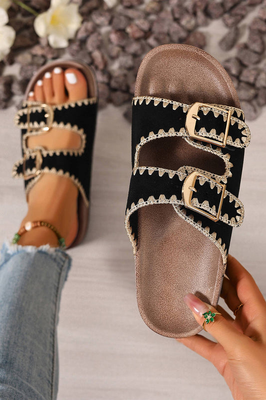 Embroidered Trim Suede Slippers
