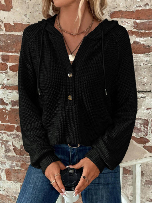 Hooded Button Long Sleeve Top