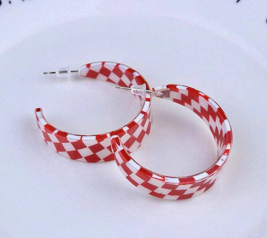 Crimson Checkered Earrings