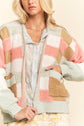 Checkered Patchwork Textured Knit Cardigan