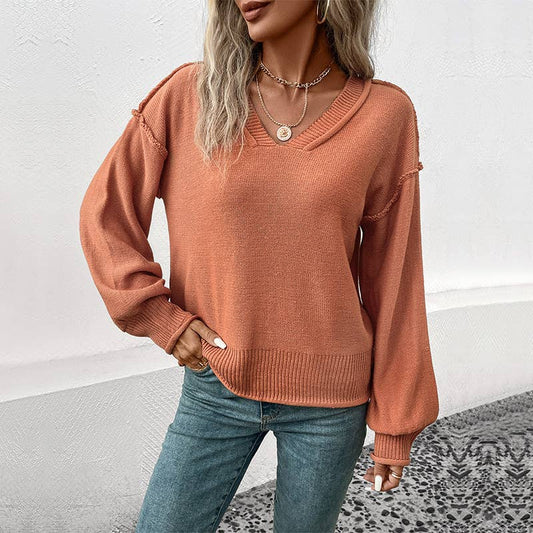 Long Sleeve V-Neck Knit Pullover