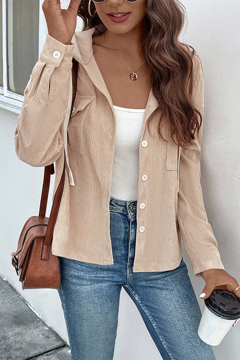 Corduroy Drawstring Hooded Jacket