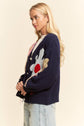 3D Flower Button-Front Knit Cardigan