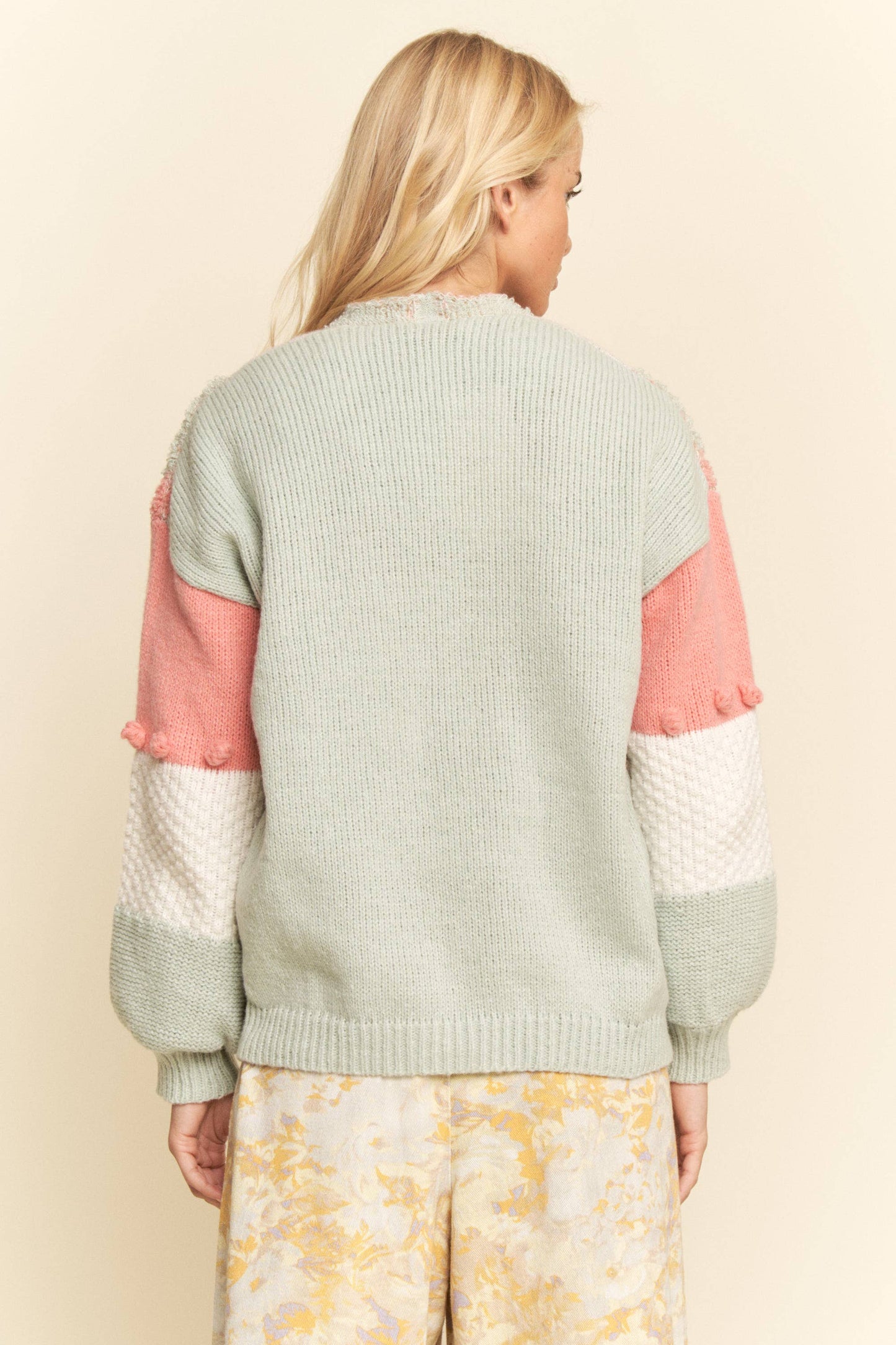 Checkered Patchwork Textured Knit Cardigan