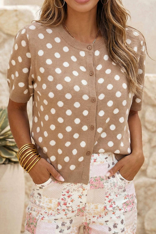 Polka Dot Short Sleeve Sweater Cardigan