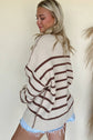 Brown Stripe Ribbed Henley Sweater