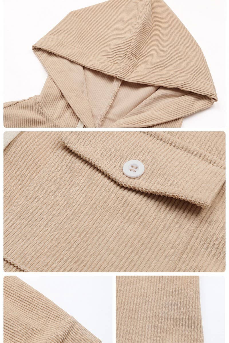 Corduroy Drawstring Hooded Jacket