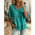 Boho Eyelet Trim Ruffle Sleeve Blouse