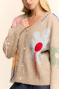 3D Flower Button-Front Knit Cardigan