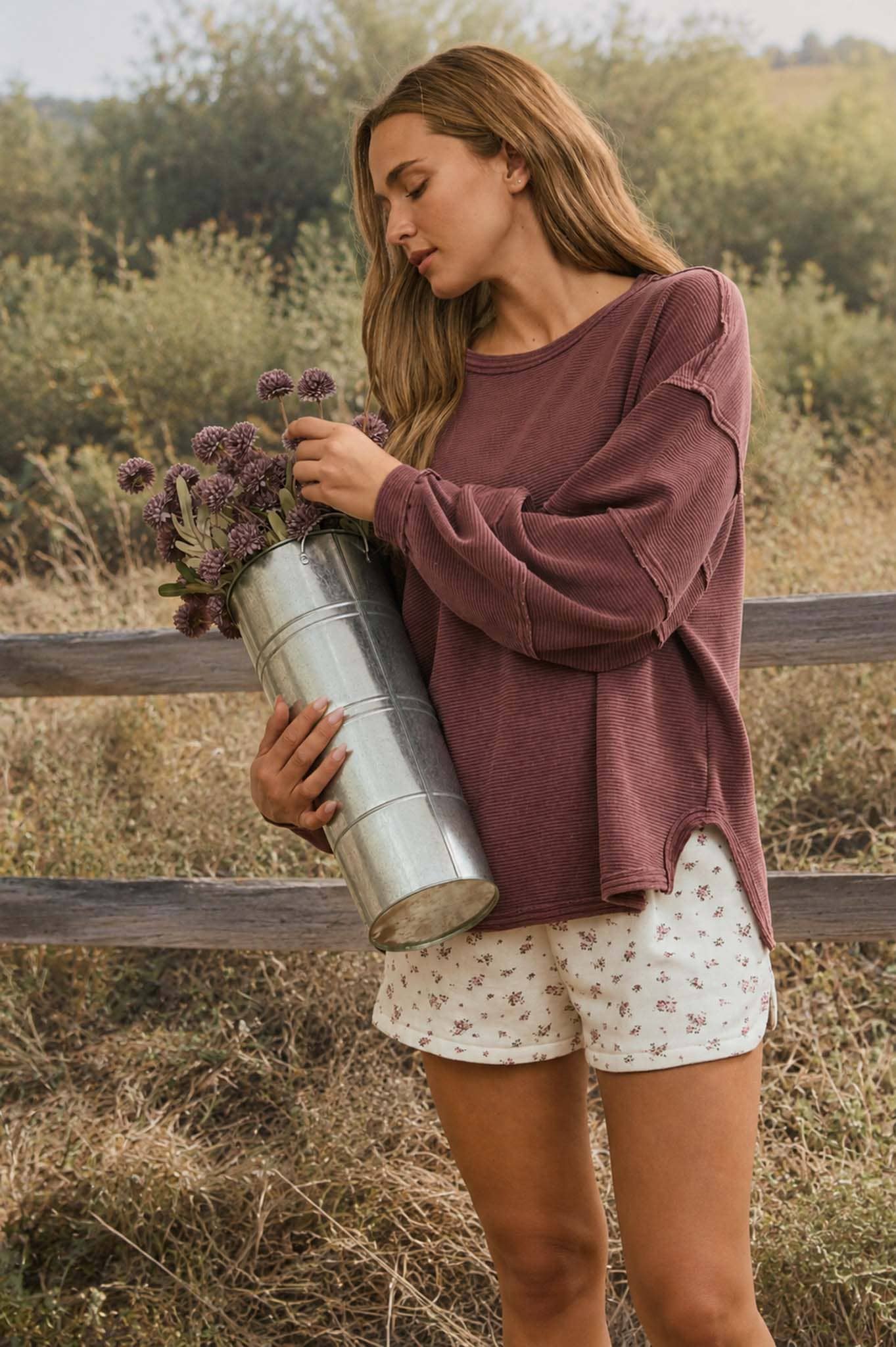 Exposed Seam Long Sleeve Knit Top
