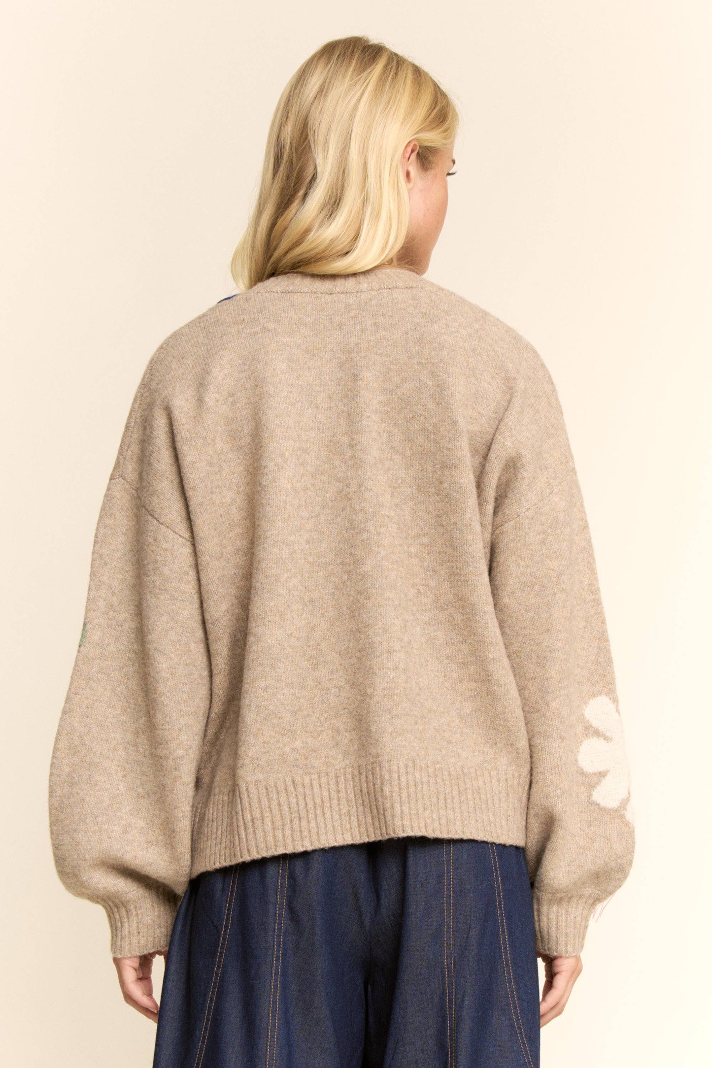 3D Flower Button-Front Knit Cardigan