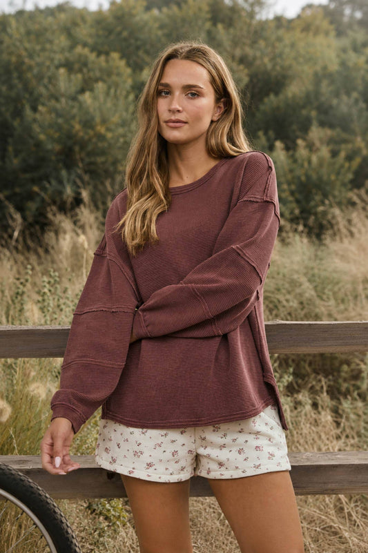 Exposed Seam Long Sleeve Knit Top