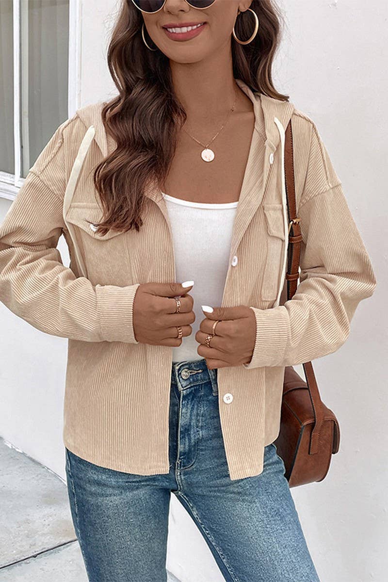 Corduroy Drawstring Hooded Jacket