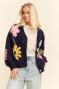 3D Flower Button-Front Knit Cardigan