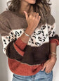 Leopard Print Patchwork Knit Pullover
