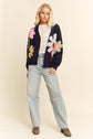 3D Flower Button-Front Knit Cardigan
