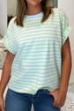 Stripe Cuffed Short Sleeve Top