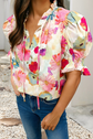 Floral Tie Smocking Sleeve Blouse