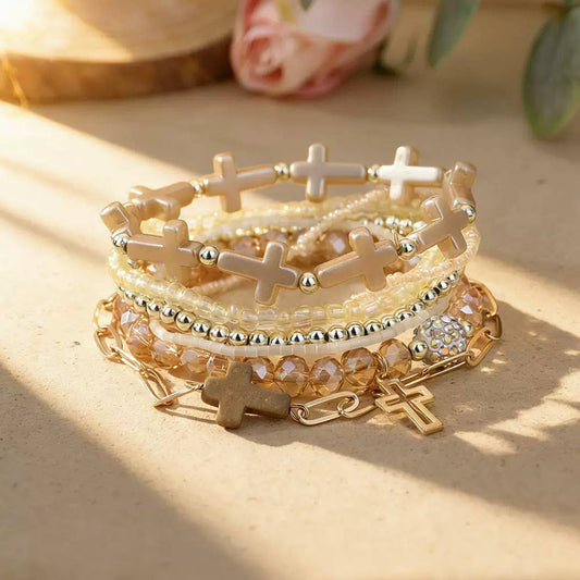 Rose Gold Cross Stackable Bracelets
