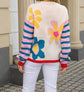 Floral Crewneck Sweater with Striped Sleeves