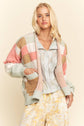 Checkered Patchwork Textured Knit Cardigan