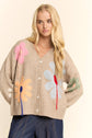 3D Flower Button-Front Knit Cardigan
