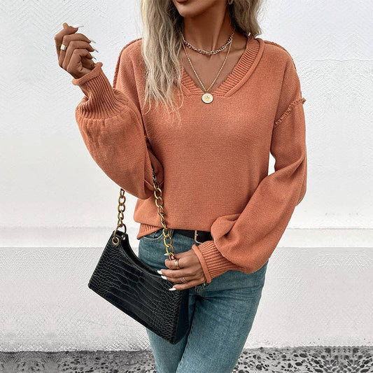 Long Sleeve V-Neck Knit Pullover