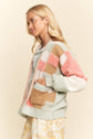 Checkered Patchwork Textured Knit Cardigan