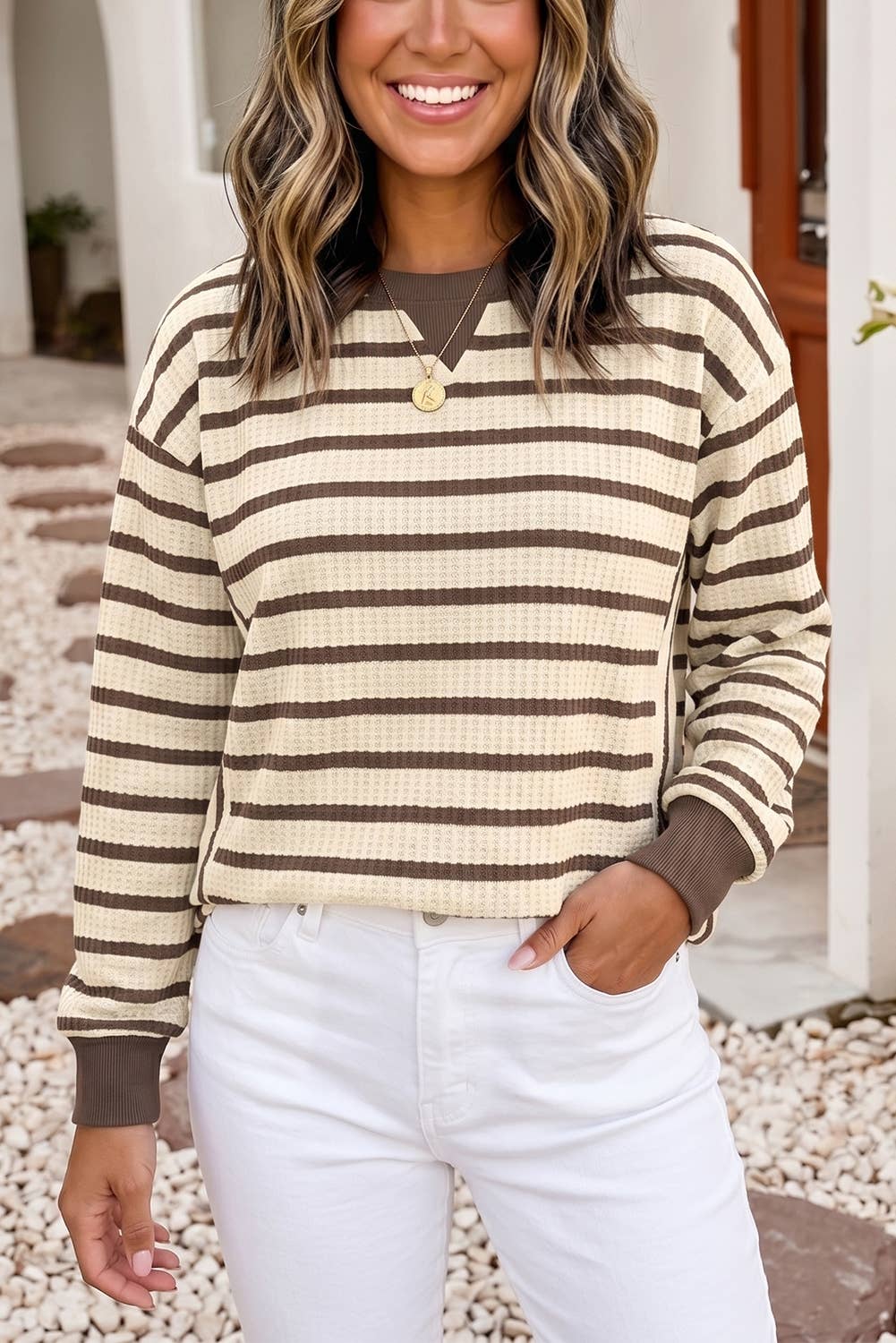 Striped Ribbed Casual Pullover Sweater