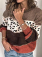 Leopard Print Patchwork Knit Pullover