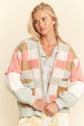 Checkered Patchwork Textured Knit Cardigan