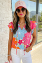 Floral Ruffle V Neck Blouse