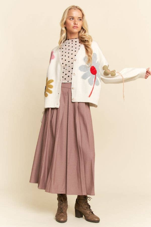 3D Flower Button-Front Knit Cardigan