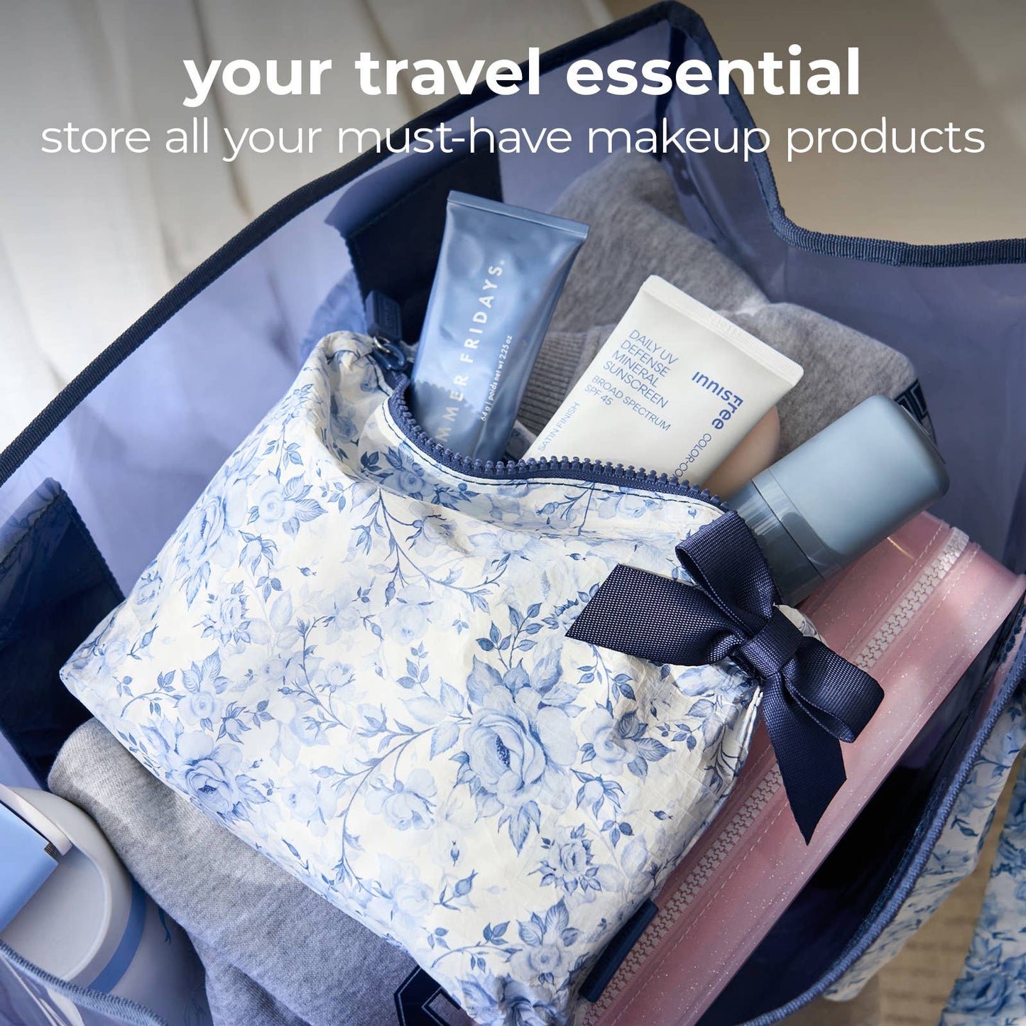 Case-Mate Navy Bow Crinkle Makeup Bag