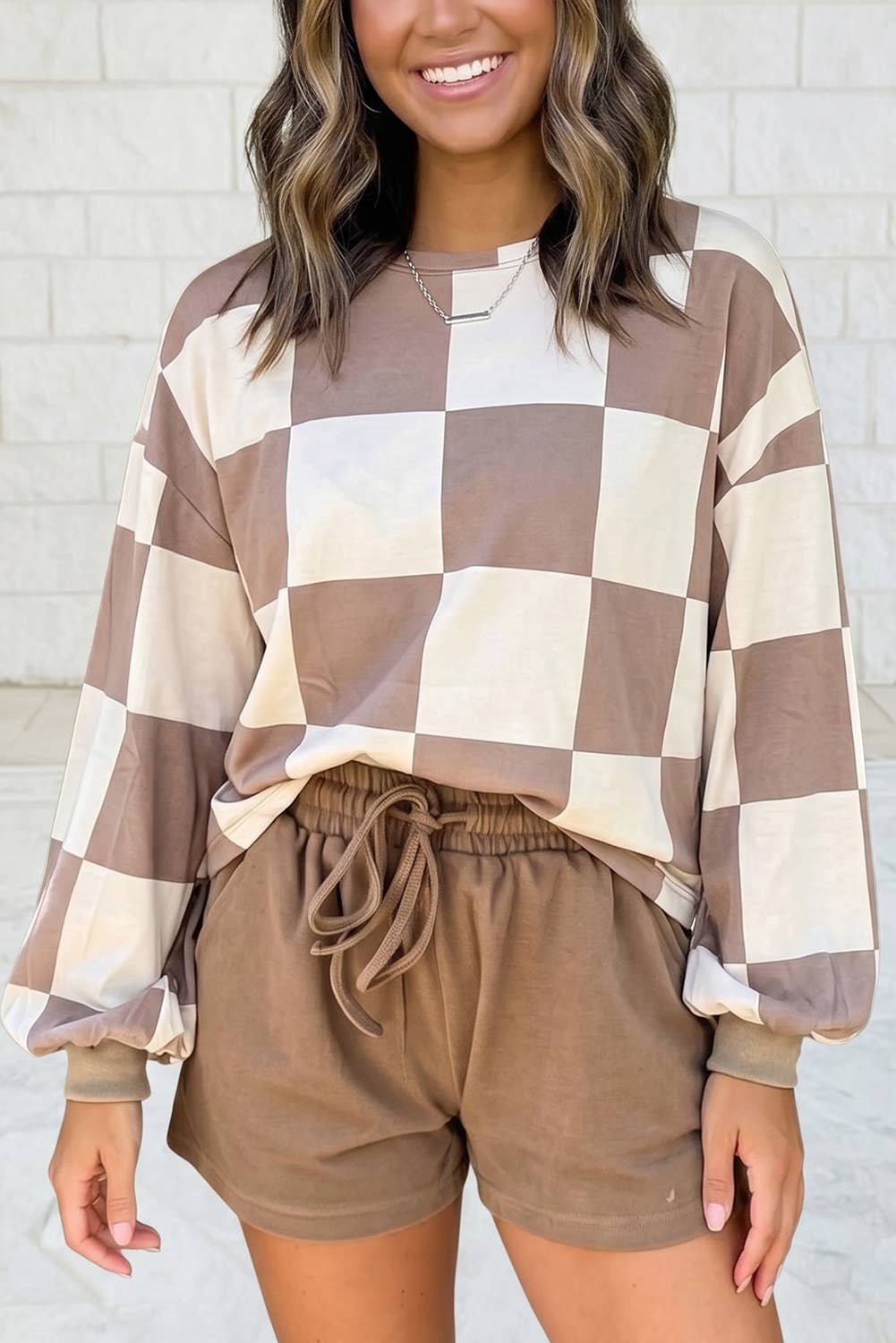 Checkered Long Sleeve Two Piece Set