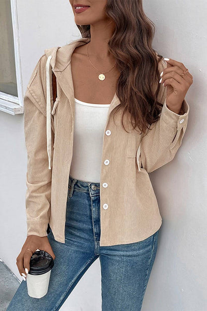 Corduroy Drawstring Hooded Jacket