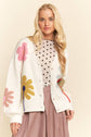 3D Flower Button-Front Knit Cardigan