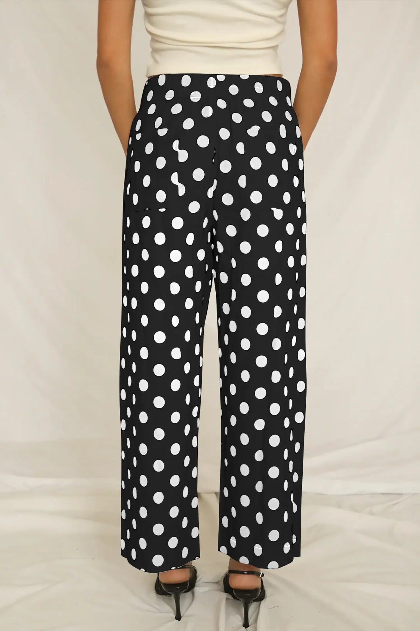 Polka Dot Print Patched Pocket Loose Pants