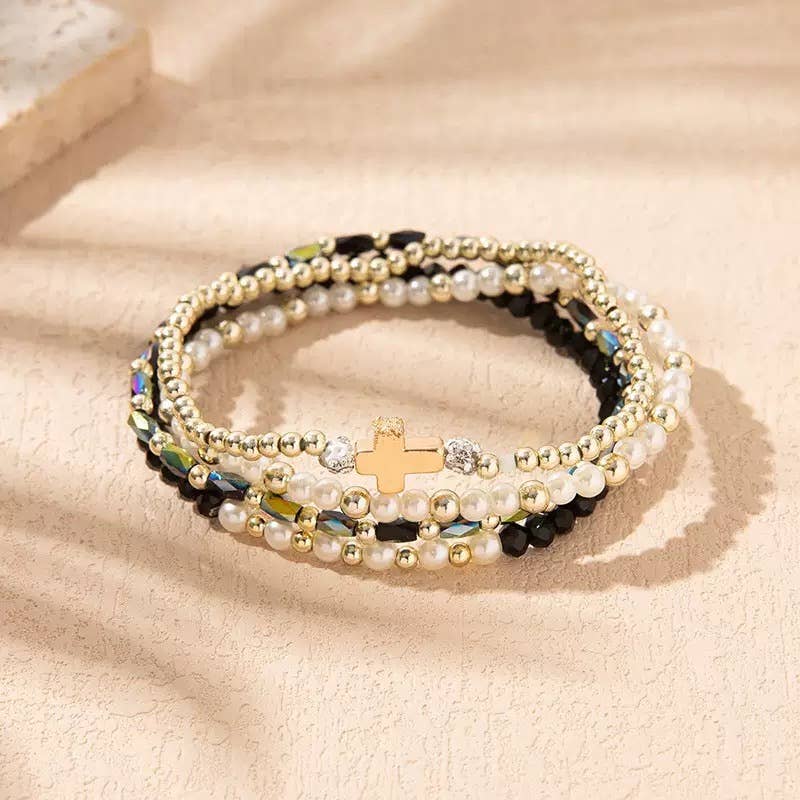 Black Cross Stackable Bracelets 
